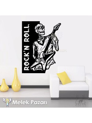 Rock'n Roll İskelet Müzik Duvar Sticker - Yazı Değiştirilebilir