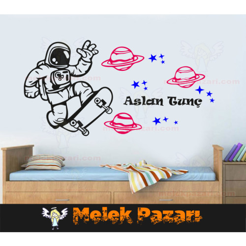 Astronot Gezegen ve Yıldızlar Uzay Duvar Sticker