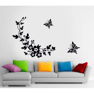 Çiçek ve Kelebekler Floral Duvar Sticker