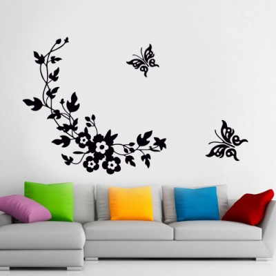 Çiçek ve Kelebekler Floral Duvar Sticker