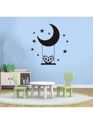 Ayda Sallanan Baykuş Çocuk Odası Duvar Sticker Ayda Sallanan Baykuş Çocuk Odası Duvar Sticker