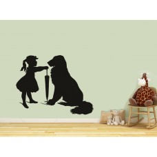 Şemsiyeli Kız ve Golden Köpeği Duvar Sticker 