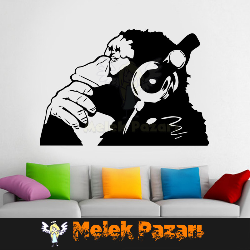  Kulaklıklı Maymun, Şempanze Duvar Sticker