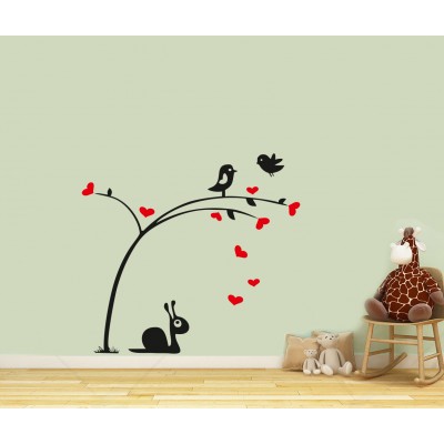 Salyangoz ve Kuşlar Çocuk Odası Duvar Sticker