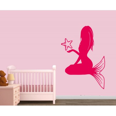 Deniz Yıldızı ve Deniz Kızı Banyo, Duvar Sticker 