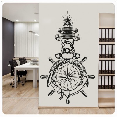 Pusula, Gemi Dümeni ve Deniz Feneri Duvar Sticker