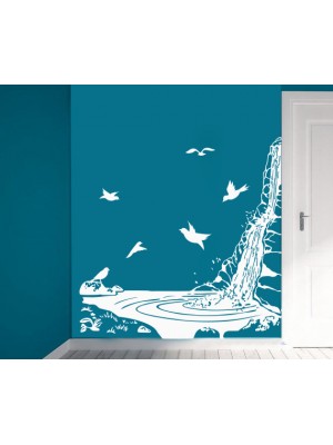 Şelale ve Kuşlar Duvar Sticker Şelale ve Kuşlar Duvar Sticker