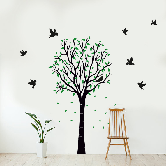 Ağaç ve Uçan Kuşlar Duvar Sticker