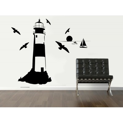 Deniz Feneri, Yelkenli ve Gün Batımı Duvar Sticker