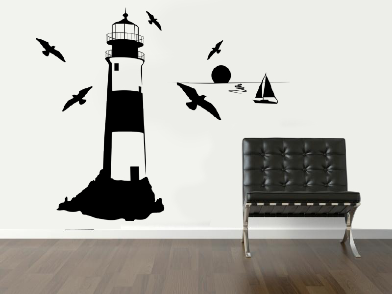 Deniz Feneri, Yelkenli ve Gün Batımı Duvar Sticker