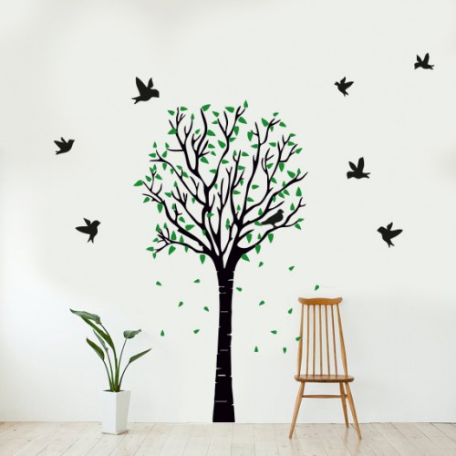 Ağaç ve Uçan Kuşlar Duvar Sticker