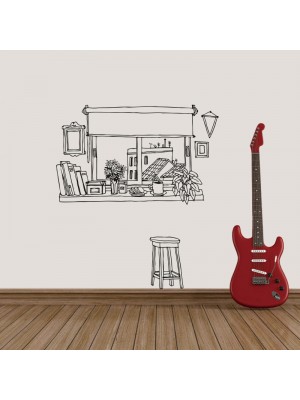 Kahve ve Manzaralı Pencere Duvar Sticker