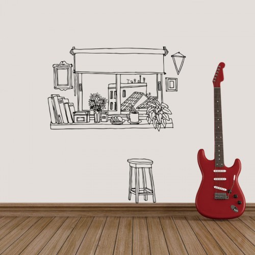 Kahve ve Manzaralı Pencere Duvar Sticker