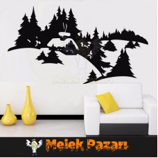  Karlı Dağ Evi Manzara Duvar Sticker