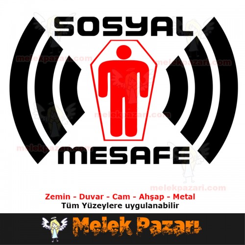 Sosyal Mesafe Tabut Uyarı Sticker, Çıkartma