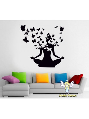 Yoga ve Kelebek Sürüsü Duvar Sticker