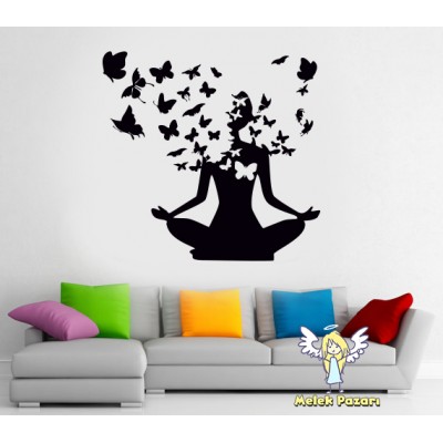 Yoga ve Kelebek Sürüsü Duvar Sticker Yoga ve Kelebek Sürüsü Duvar Sticker