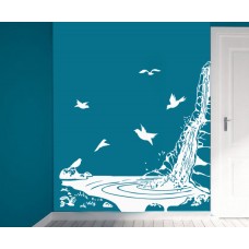 Şelale ve Kuşlar Duvar Sticker