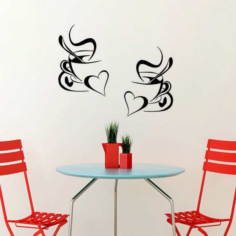 Kalp ve Kahve Fincanı Mutfak, Cafe Duvar Sticker