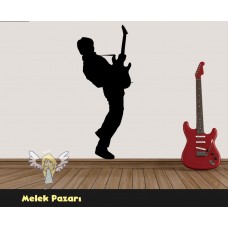 Rock'n Roll Elektro Gitar Çalan Adam Bar, Cafe Müzik Duvar Sticker 