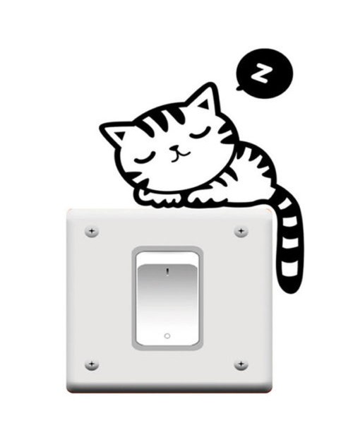 Uyuyan Sevimli Kedi Priz Sticker 4 Adet