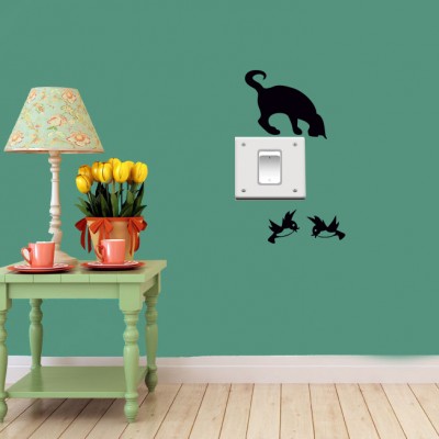 Kedi ve Kuşlar Priz Sticker 4 Adet