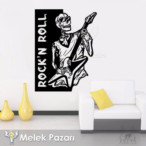 Rock'n Roll İskelet Müzik Duvar Sticker - Yazı Değiştirilebilir