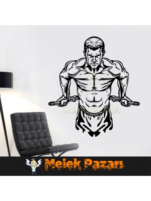 Lat Pulldown Çalışan Adam Spor Salonu Duvar Sticker