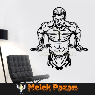 Lat Pulldown Çalışan Adam Spor Salonu Duvar Sticker