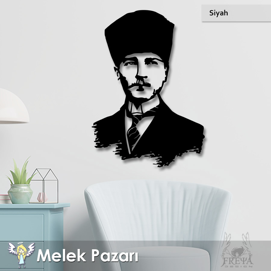 Kalpaklı Atatürk Portresi Dekoratif Ahşap Tablo