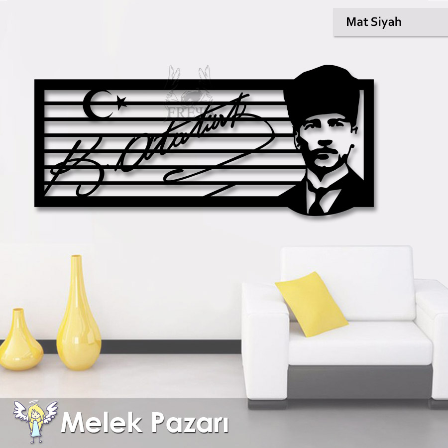 Atatürk Silüeti ve Atatürk İmzası Dekoratif Ahşap Tablo