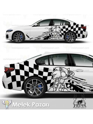 Damalı Yarış Bayrağı Sonic Araba Sticker. Oto Yan Gövde Sticker
