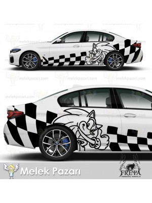 Sonic Damalı Yarış Bayrağı Araba Sticker. Sonic Damalı Yarış Bayrağı Araba Sticker.