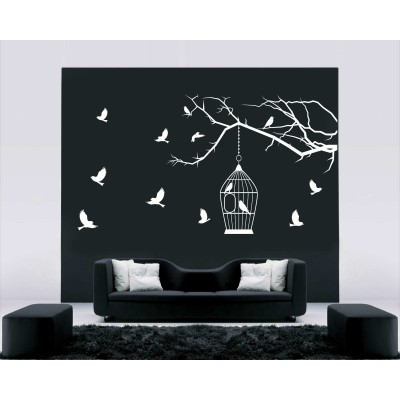 Kafes ve Kuş Sürüsü Duvar Sticker