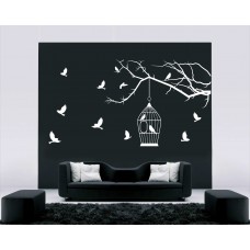 Kafes ve Kuş Sürüsü Duvar Sticker 