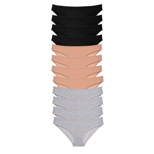 12 adet Süper Eko Set Likralı Kadın Slip Külot Siyah Ten Gri