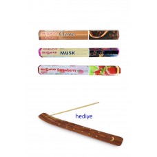 3 Paket 20 Çubuklu Tütsü Musk - Clove - Strawberry - Kayık Hediyeli 