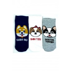 3 Çift Sevimli Köpek Temalı Baskılı Yumuşak Kadın Bilek Çorap 