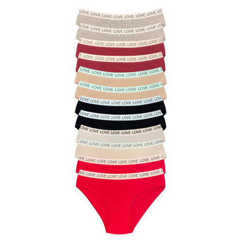 12 Adet Pamuklu Esnek Kadın Slip Bikini Külot Geniş Lastikli Baskılı