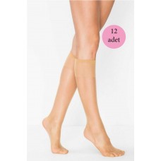 12 Adet Kadın Diz Altı Parlak Fit 15 Denye Çorap Ten 