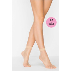 12 Adet Fit 15 Soket Ince Parlak Kısa Çorap Açık Ten 