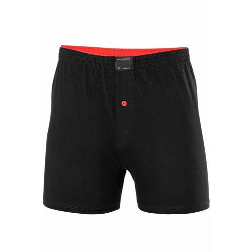 Düğmeli Pamuklu Erkek Penye Boxer Büyük Beden Siyah - 1278A
