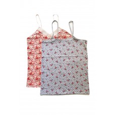 2 Adet Kadın Askılı Desenli Atlet Dantelli Empirme Pamuklu Penye D1-2 