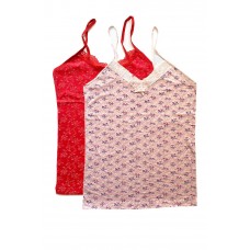 2 Adet Kadın Askılı Desenli Atlet Dantelli Empirme Pamuklu Penye D9-10 