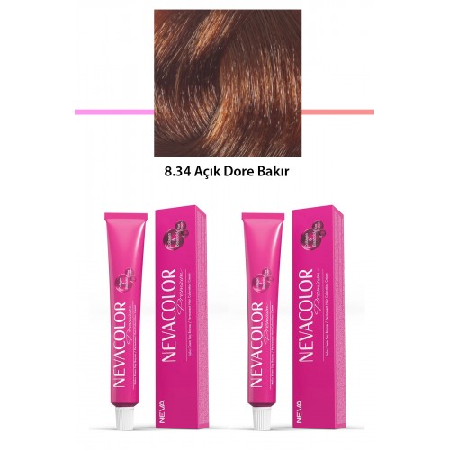 2 li Set Premium 8.34 Açık Dore Bakır - Kalıcı Krem Saç Boyası 2 X 50 g Tüp