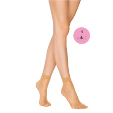 3 Adet Fit 15 Soket Ince Parlak Kısa Çorap Ten 