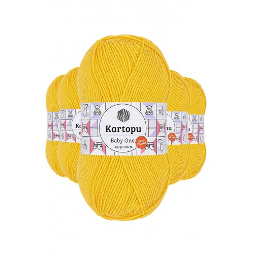 5 Adet Baby One Tüylenmeyen El Örgü İpi Yünü Sarı K154