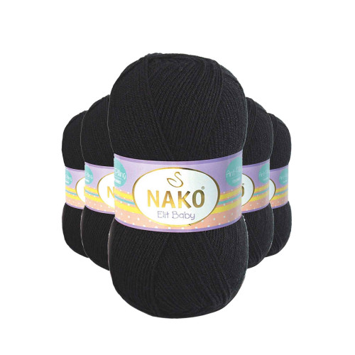 5 Adet Elite Baby El Örgü İpi Tüylenmeyen Bebek Yünü Siyah 217