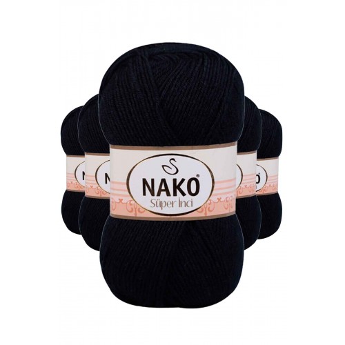 5 Adet Süper İnci El Örgü İpi 100 gr Siyah 217