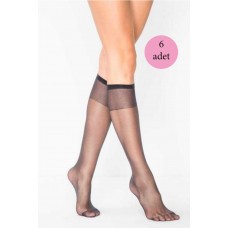 6 Adet Kadın Diz Altı Parlak Fit 15 Denye Çorap Siyah 